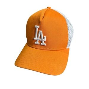 New Era Los Angeles Dodgers Trucker Snapback Baseball Hat Cap Orange, One size